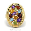 Oval Shaped Multi-Gemstone Cluster Ring in 10k Yellow Gold - Thumbnail 1