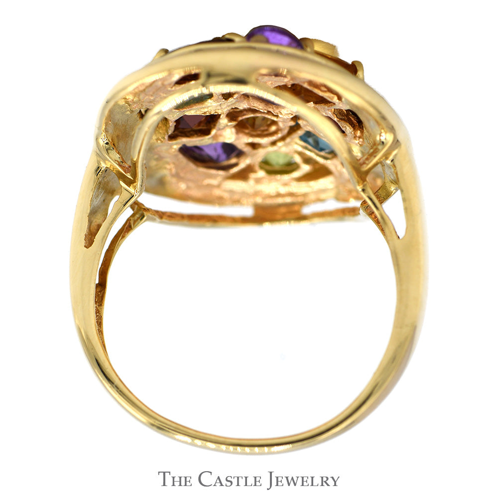 Oval Shaped Multi-Gemstone Cluster Ring in 10k Yellow Gold