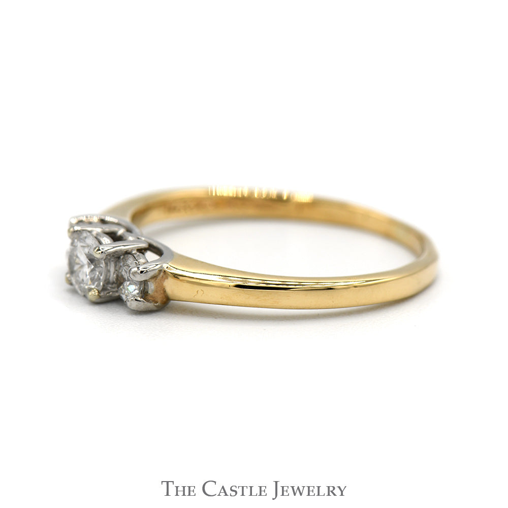 Three Stone Round Diamond Engagement Ring in 14k Yellow Gold