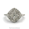 1cttw Round Diamond Cluster Ring with Diamond Halo and Accented Sides in 10k White Gold - Thumbnail 1