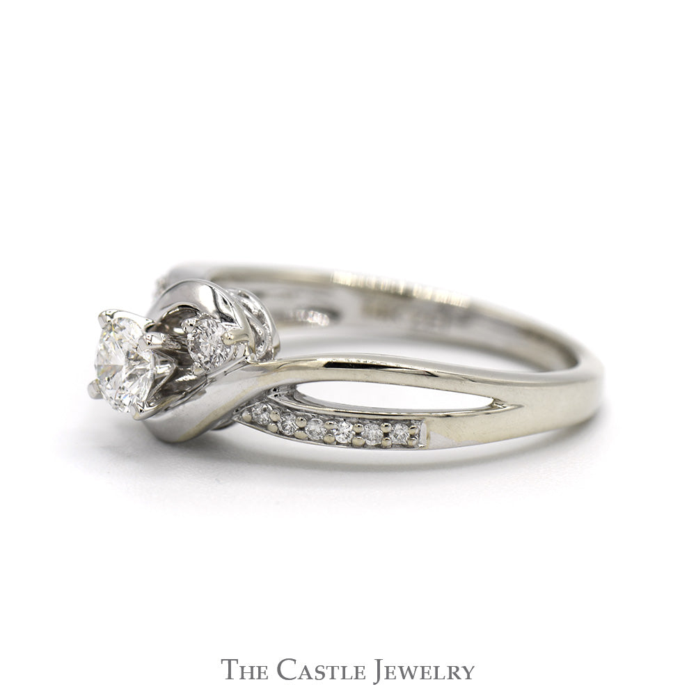 1/2cttw Round Diamond Engagement Ring with Diamond Accented Open Bypass Sides in 14k White Gold