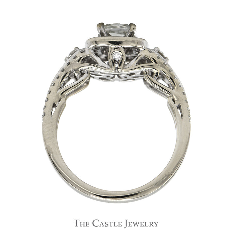 Le Vian Designer 1cttw Princess Cut Diamond Engagement Ring with Chocolate Diamond Halo and Accented Split Shank Sides in 14k White Gold