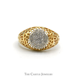 Kentucky Diamond Cluster Ring with Open Filigree Sides in 10k Yellow Gold