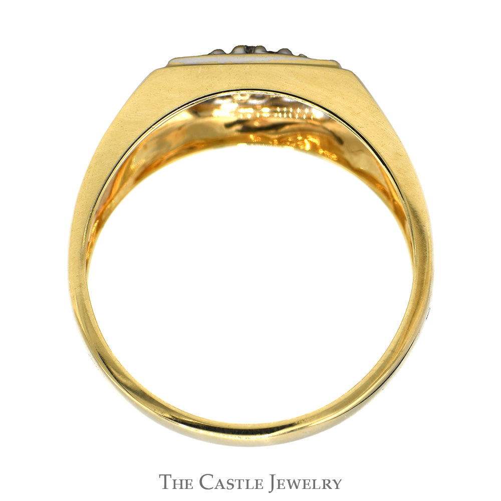 Oval Shaped Diamond Cluster Men's Ring with Polished Sides in 10k Yellow Gold