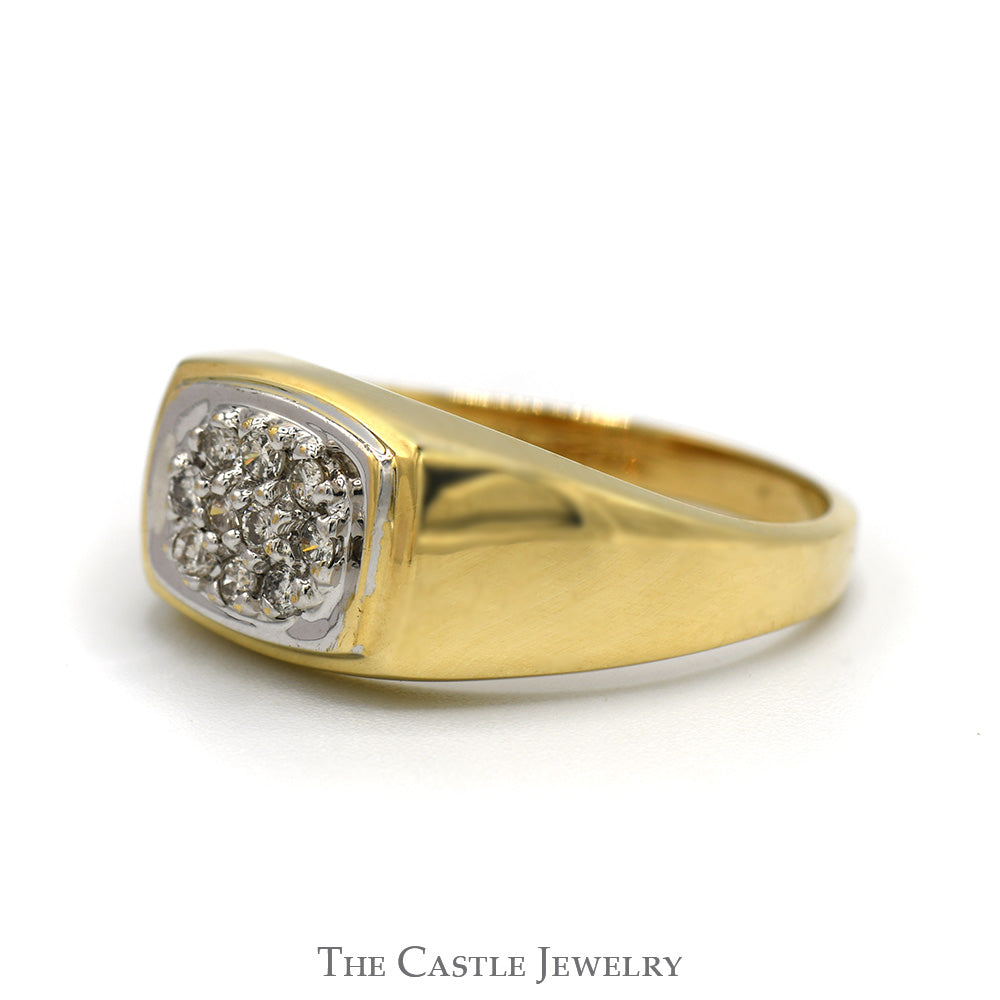 Oval Shaped Diamond Cluster Men's Ring with Polished Sides in 10k Yellow Gold