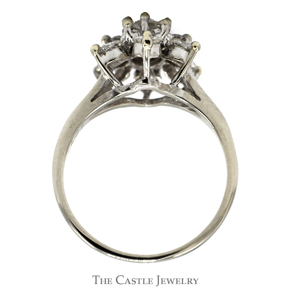 1cttw 13 Round Diamond Snowflake Cluster Ring in 18k White Gold