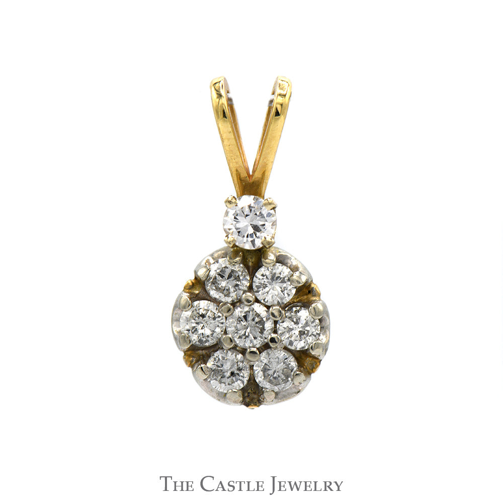 1cttw Round Shaped Diamond Cluster Pendant with Accent Diamond in 10k Yellow Gold Split Bail