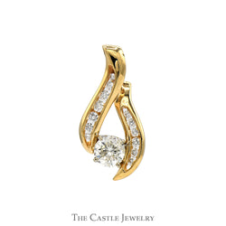 .85cttw Diamond Solitaire Pendant with Channel Set Diamond Accents in 14k Yellow Gold