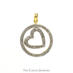 Circle of Love 1/3cttw Diamond Pendant with Dangling Heart Center in 10k Yellow Gold