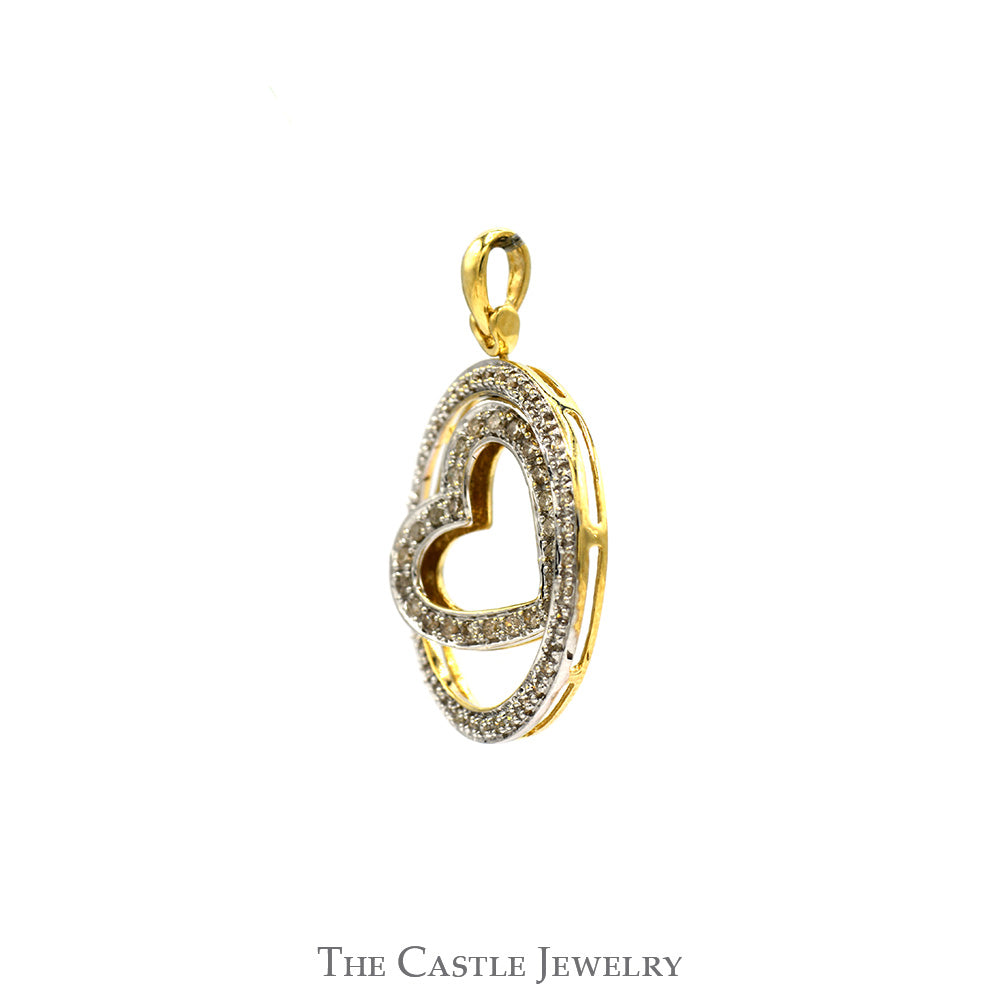 Circle of Love 1/3cttw Diamond Pendant with Dangling Heart Center in 10k Yellow Gold