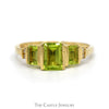 Three Stone Emerald Cut Peridot Ring with Diamond Accents in 10k Yellow Gold - Thumbnail 1