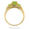 Three Stone Emerald Cut Peridot Ring with Diamond Accents in 10k Yellow Gold - Thumbnail 2