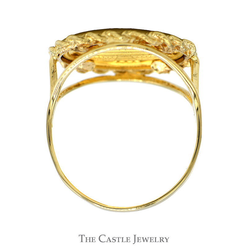 1988 Panda Coin Ring in 14k Yellow Gold Rope Bezel Mounting