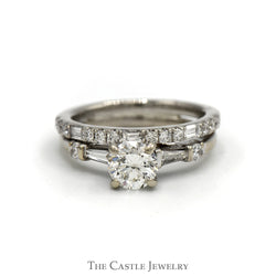 1.5cttw Round Diamond Neil Lane Soldered Bridal Set with Baguette Accents and Matching Band in 14k White Gold