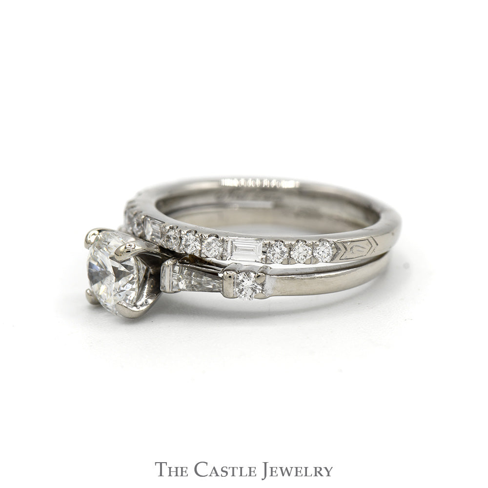 1.5cttw Round Diamond Neil Lane Soldered Bridal Set with Baguette Accents and Matching Band in 14k White Gold