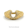 Diamond Accented Horseshoe Ring with Nugget Textured Sides in 10k Yellow Gold - Thumbnail 1