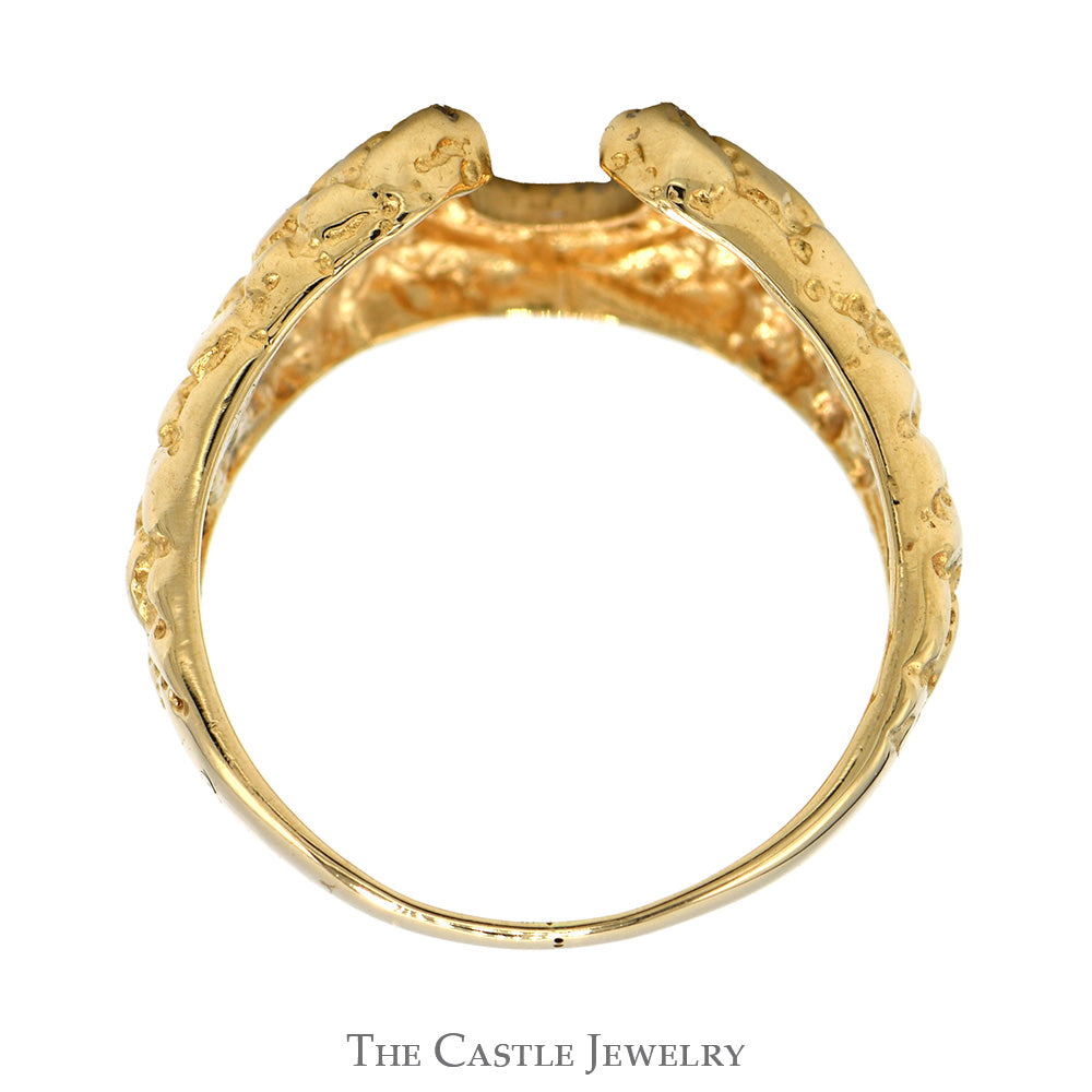 Diamond Accented Horseshoe Ring with Nugget Textured Sides in 10k Yellow Gold