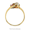 White Pearl and Pink Ice Ring in 10k Yellow Gold Bypass Mounting - Thumbnail 2