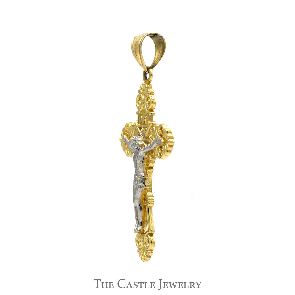 Two Tone Crucifix Pendant in 14k White & Yellow Gold