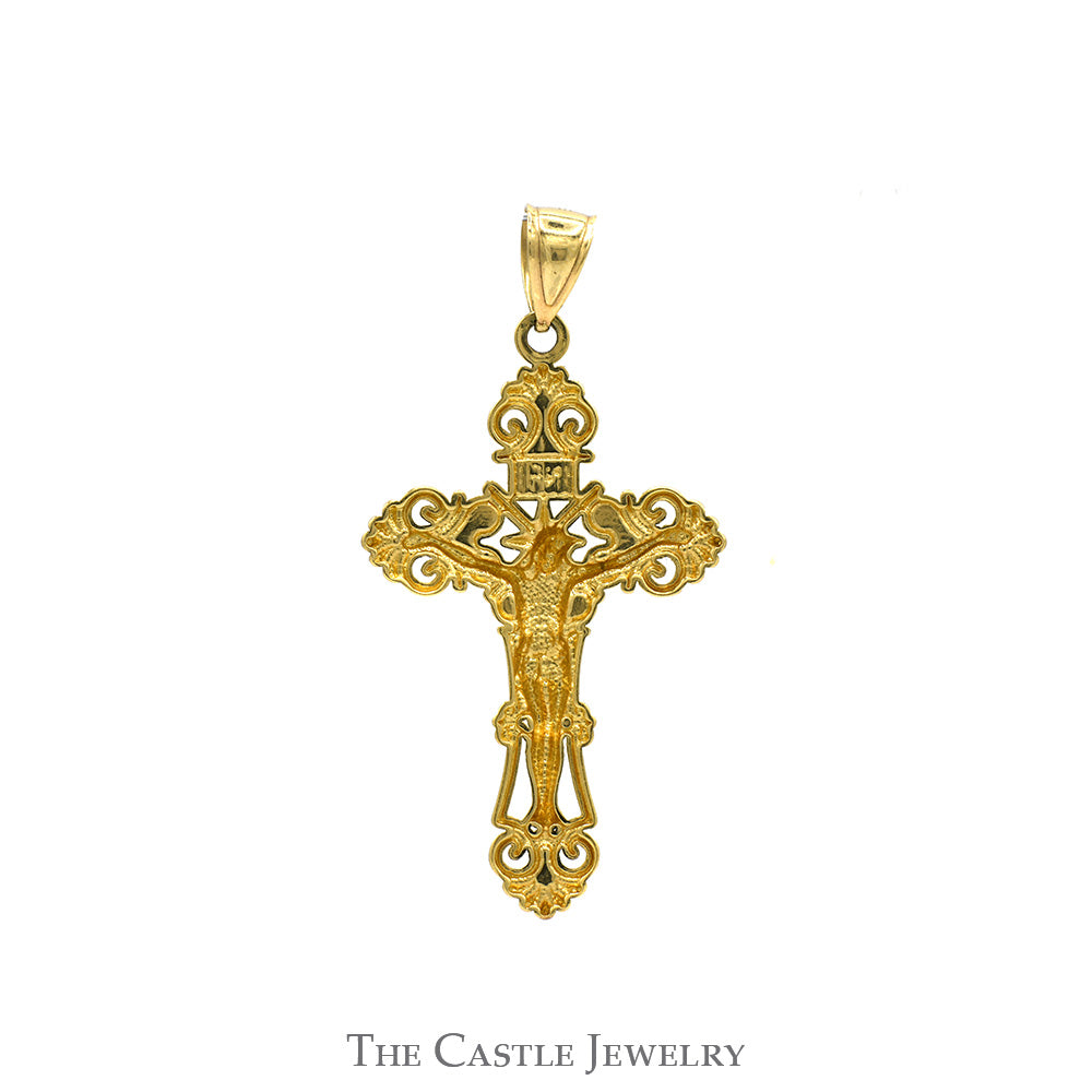 Two Tone Crucifix Pendant in 14k White & Yellow Gold