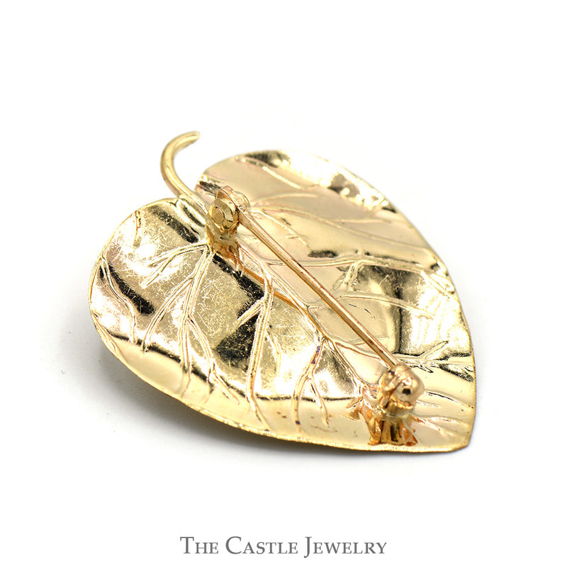 Charming Frog on Lily Pad Pin with Ruby Eyes in 14k Yellow Gold