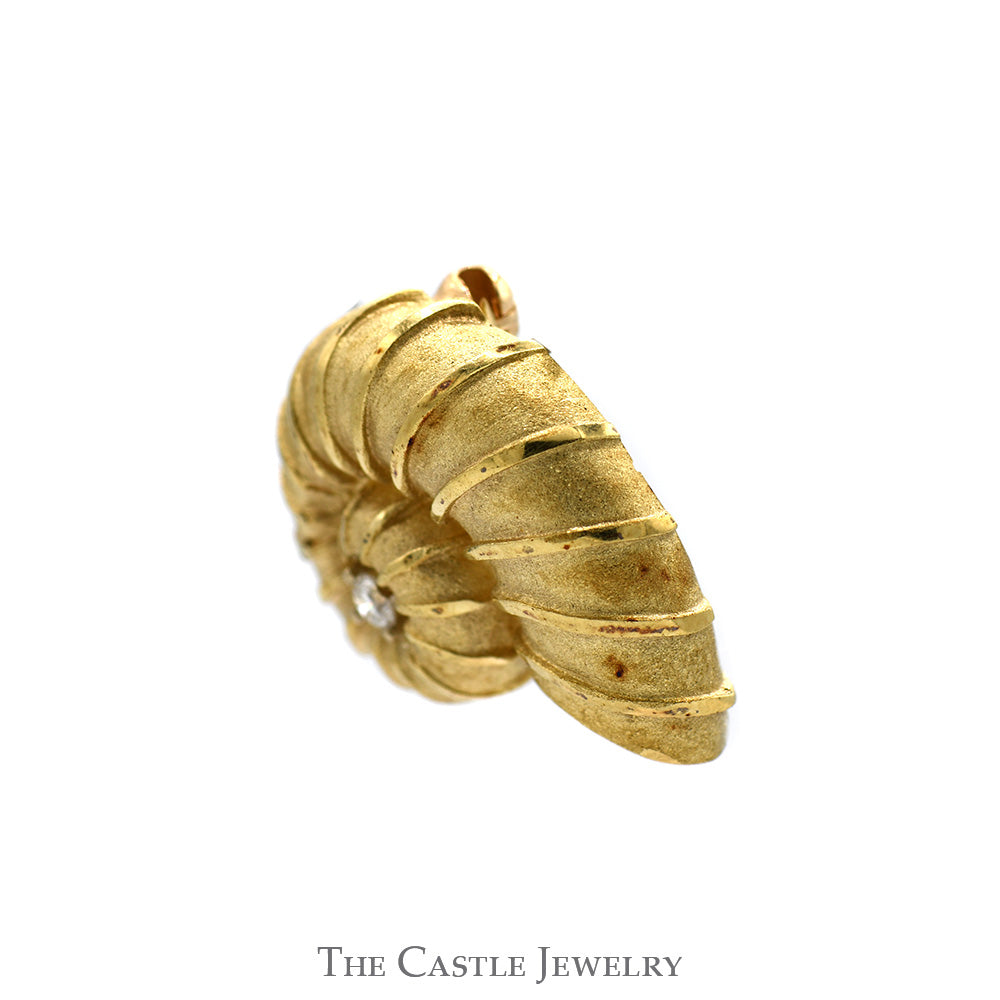 Nautilus Shell Pin with Round Diamond Accent in 14k Yellow Gold