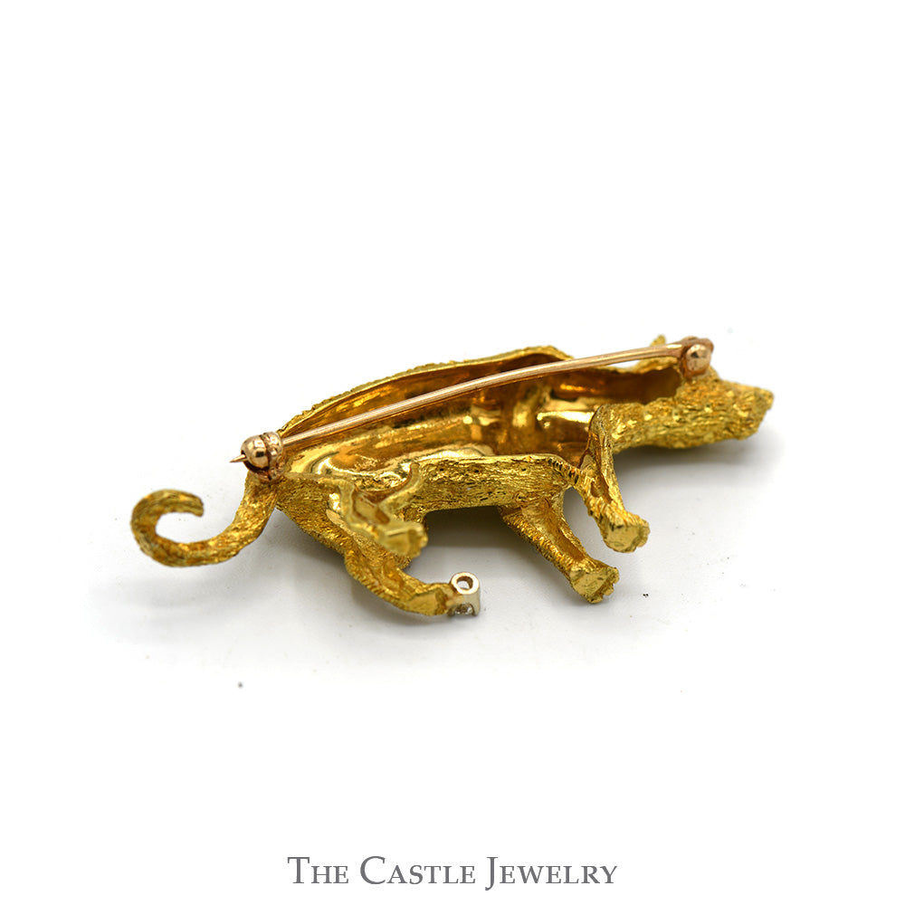 Jaguar Pin with Ruby Eyes and Diamond Accent in 18k Yellow Gold