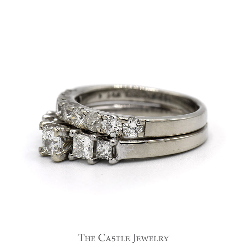 The Leo Designer Diamond Bridal Set with Matching Diamond Band in 14k White Gold