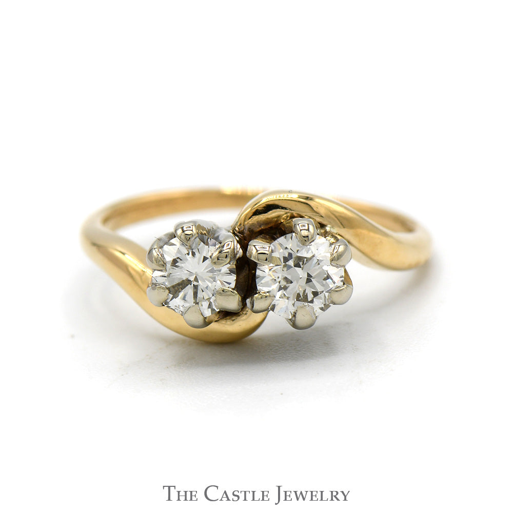 .60cttw Double Diamond Bypass Ring in 10k Yellow Gold