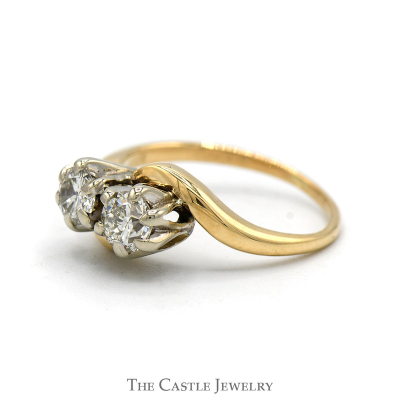 .60cttw Double Diamond Bypass Ring in 10k Yellow Gold