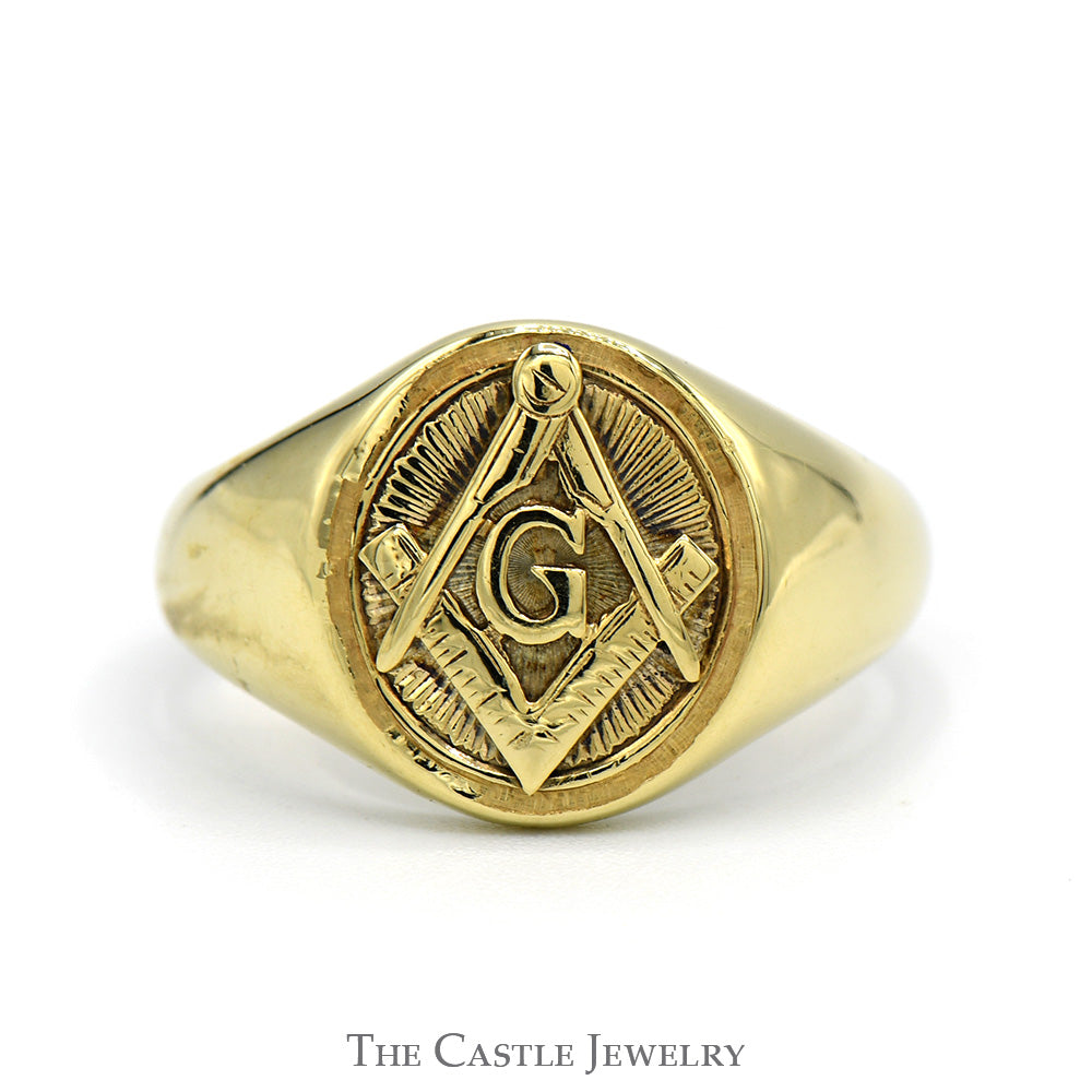 Masonic Square & Compass Signet Ring in 10k Yellow Gold