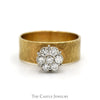 7 Round Diamond Cluster Ring with Wide Brush Textured Band in 14k Yellow Gold - Thumbnail 1