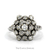 1cttw Hexagonal Shaped Starburst Diamond Cluster Ring in 10k White Gold - Thumbnail 1