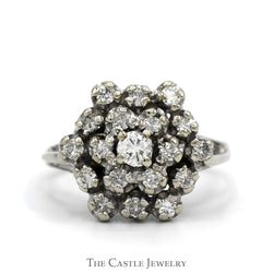 1cttw Hexagonal Shaped Starburst Diamond Cluster Ring in 10k White Gold