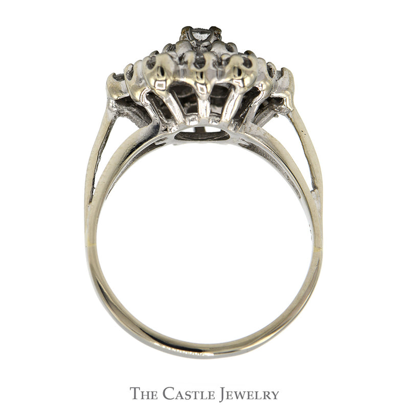 1cttw Hexagonal Shaped Starburst Diamond Cluster Ring in 10k White Gold