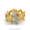 Bee Designed Diamond Cluster Ring with Open Swirled Sides in 10k Yellow Gold - Thumbnail 1