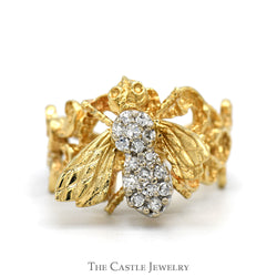 Bee Designed Diamond Cluster Ring with Open Swirled Sides in 10k Yellow Gold
