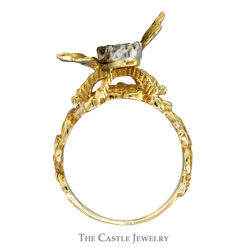 Bee Designed Diamond Cluster Ring with Open Swirled Sides in 10k Yellow Gold