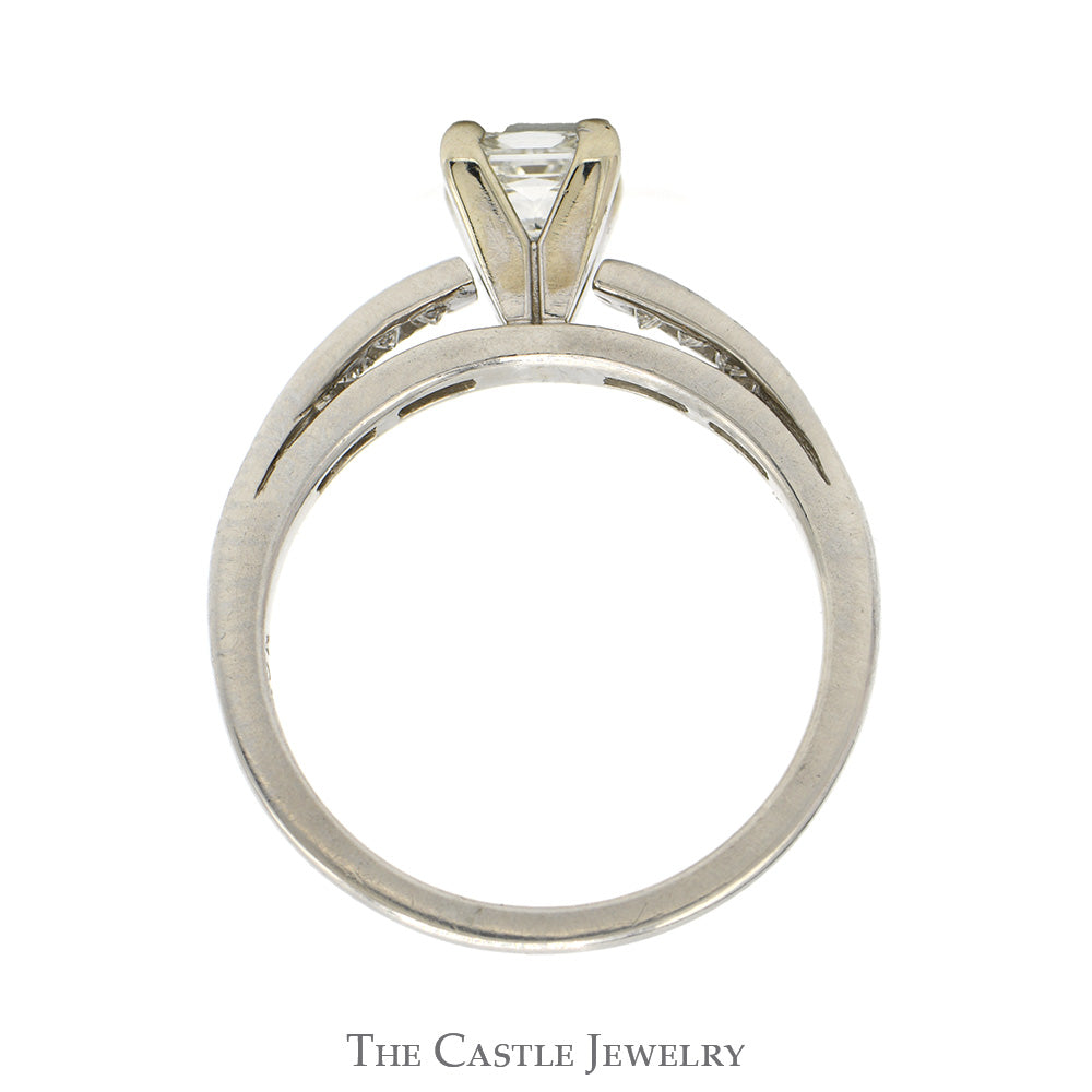 Princess Cut Diamond Solitaire Engagement Ring with Channel Set Accented Sides in Platinum
