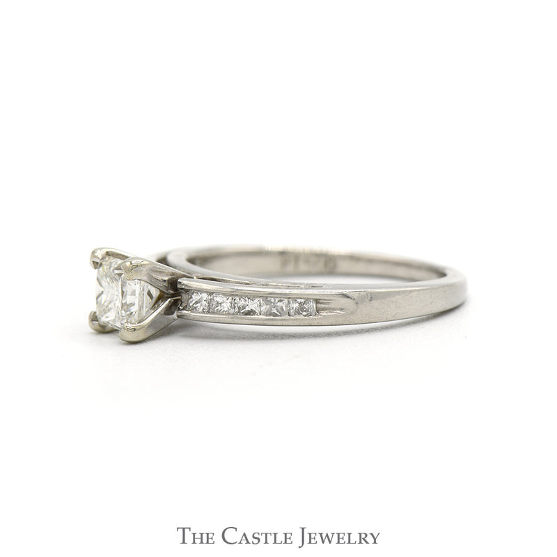 Princess Cut Diamond Solitaire Engagement Ring with Channel Set Accented Sides in Platinum