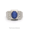 Men's Blue Lindy Star Ring with Diamond Accents and Brushed Textured Sides in 14k White Gold - Thumbnail 1