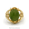 Oval Green Jade Ring with Open Scalloped Mounting in 10k Yellow Gold - Thumbnail 1
