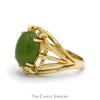 Oval Green Jade Ring with Open Scalloped Mounting in 10k Yellow Gold - Thumbnail 3