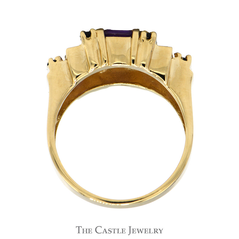 Baguette Cut Amethyst & Round Sapphire Cluster Ring in 14k Yellow Gold