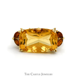 Side Set Oval Citrine Ring with Marquise Garnet Accents in 10k Yellow Gold