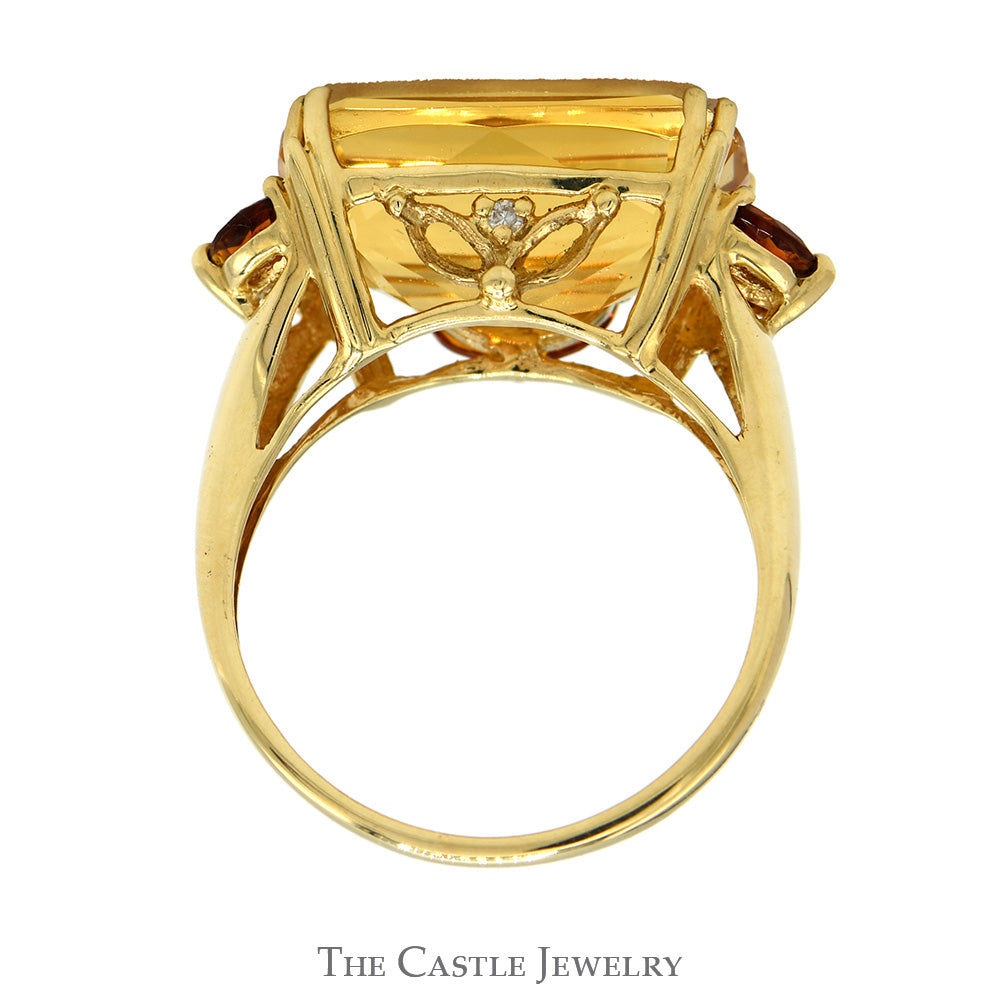 Side Set Oval Citrine Ring with Marquise Garnet Accents in 10k Yellow Gold