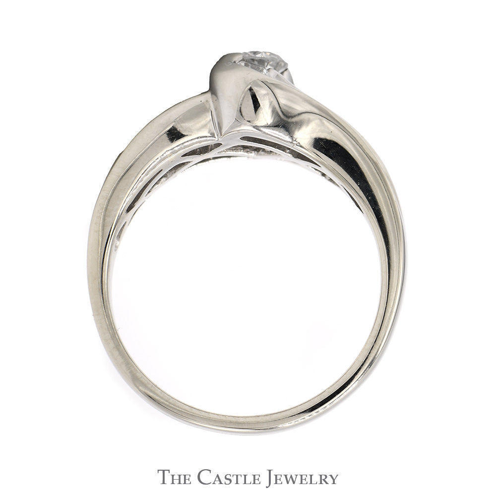 3/4cttw Vertical Three Stone Diamond Ring with Diamond Accented Sides in 14k White Gold