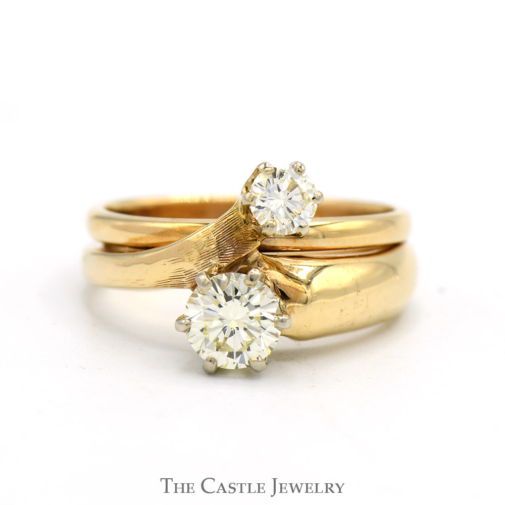 1cttw Double Diamond Bypass Ring with Soldered Matching Band in 14k Yellow Gold