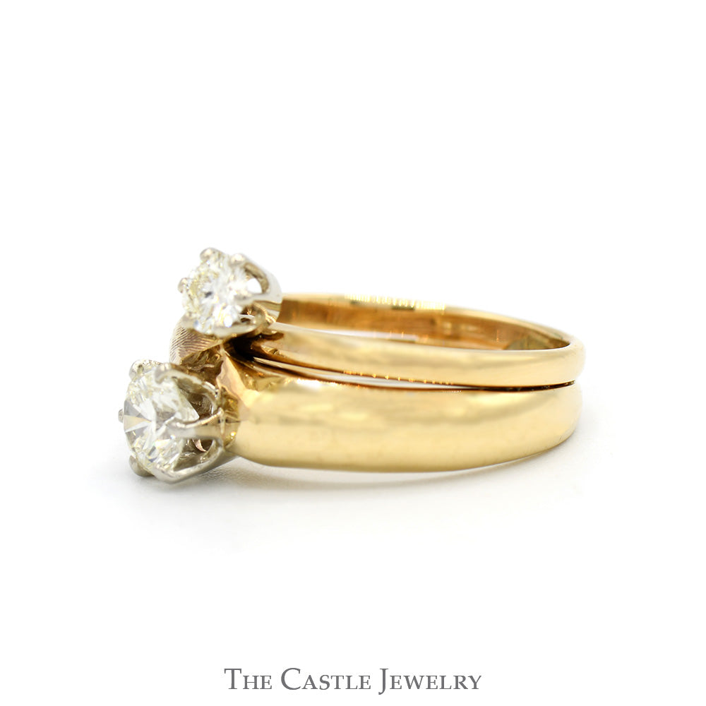 1cttw Double Diamond Bypass Ring with Soldered Matching Band in 14k Yellow Gold