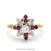 1/2cttw Round Diamond & Ruby Flower Cluster Ring in 14k Yellow Gold - Thumbnail 1